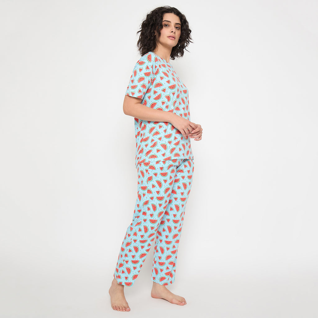 Camey Watermelon Printed Women Night Suit Set | Soft Cotton Blend Night Suit for Women Cute Night Dress