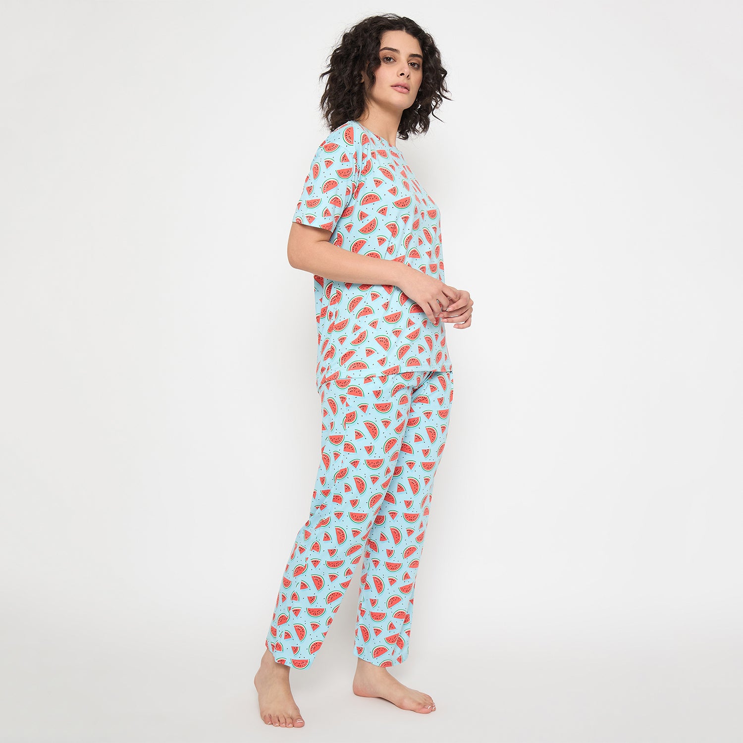 Budget-Friendly Camey Night Suit – Purchase Stylish Nightwear Online | Women's Printed Pyjama Set, Sky