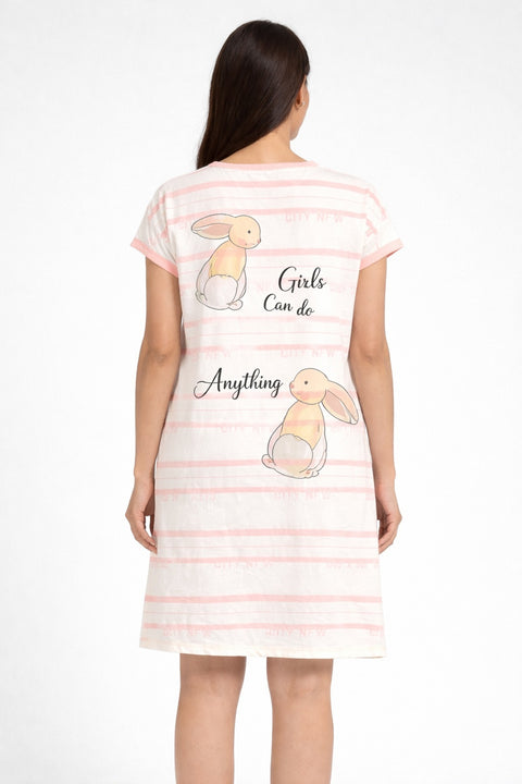 Women's short Nighty, Nightgown, Printed Pattern, Short Sleeve Sleep Dress