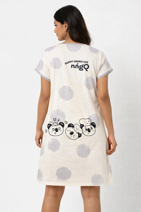 Women's short Nighty, Nightgown, Printed Pattern, Short Sleeve Sleep Dress