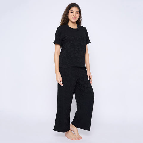 Top and Pyjama Set for Women Nightwear, Black