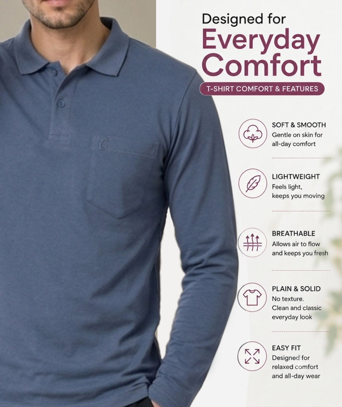 Camey Men's Solid Full Sleeve Polo T-Shirt For Men with Pocket
