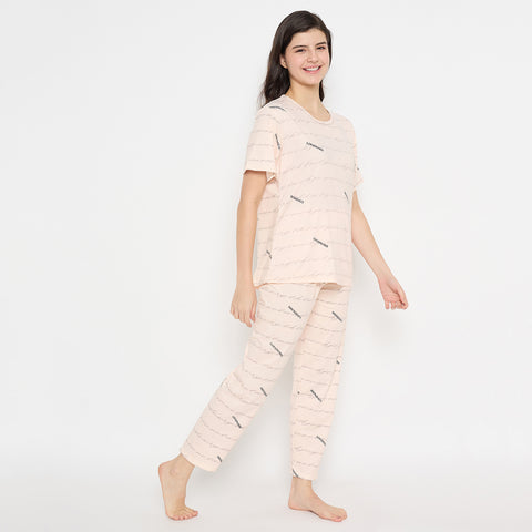 Women's Sleepwear Set, Cotton Pyjama with Short Sleeve T-Shirt,Loungewear