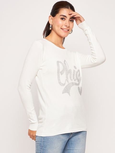 Women Woolen winter full sleeve stone print Round Neck top/Sweater