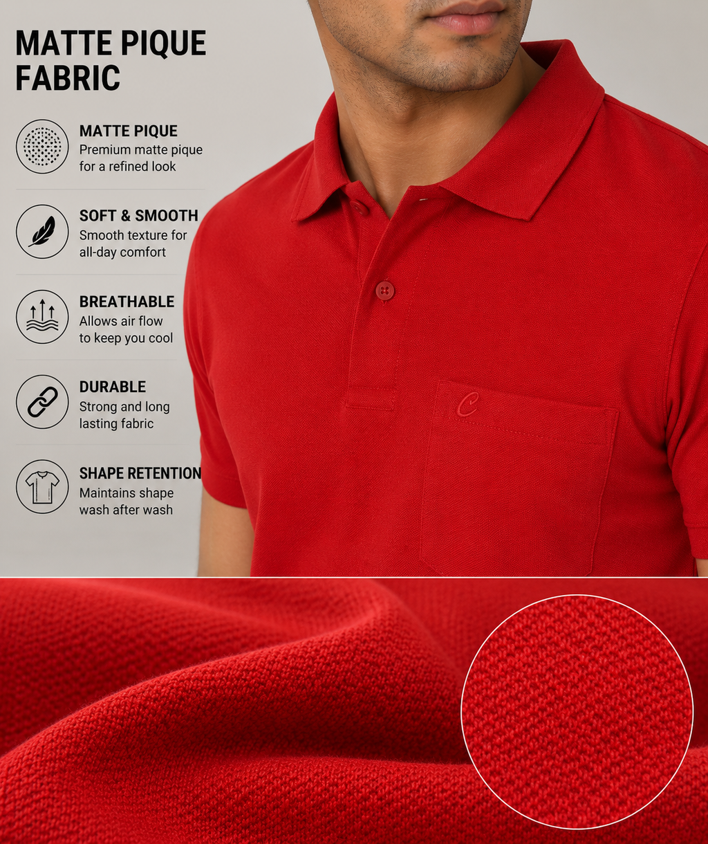 Men's Cotton Matte Polo Collar T-Shirt for Men