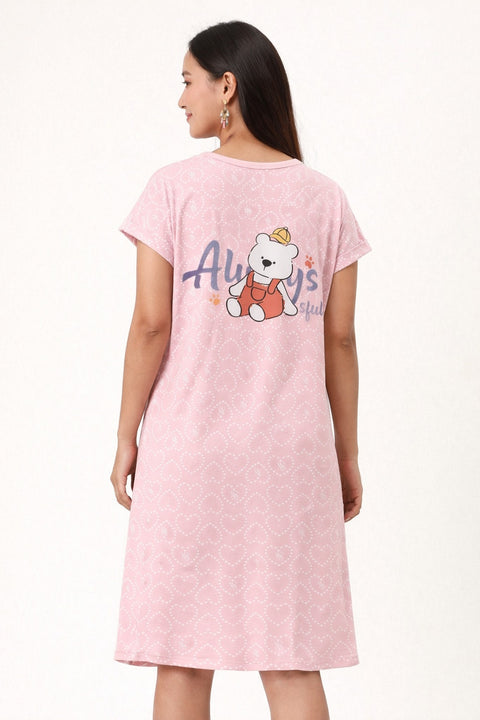 Women's short Nighty, Nightgown, Printed Pattern, Short Sleeve Sleep Dress