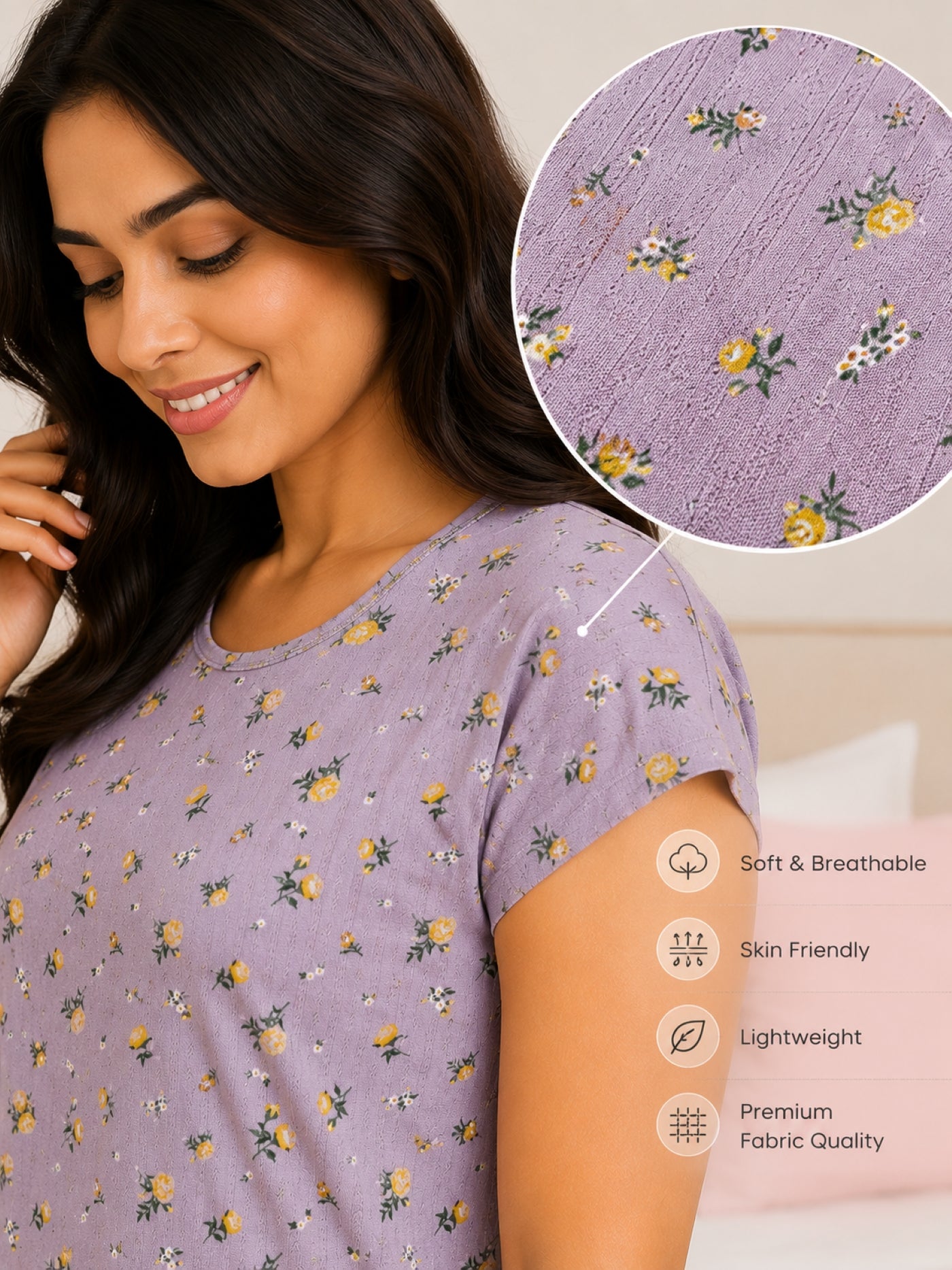 Women’s Knee Length Nighty | Soft Comfortable Sleepwear | Cap Sleeve Short Night Dress