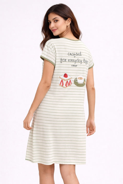 Women's short Nighty, Nightgown, Printed Pattern, Short Sleeve Sleep Dress