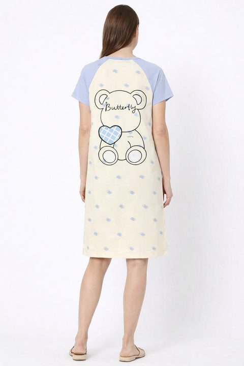 Women's short Nighty, Nightgown, Printed Pattern, Short Sleeve Sleep Dress