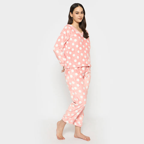 Women's Printed Full Sleeve V- Neck Top and Pajama Pants with 1 side Pockets