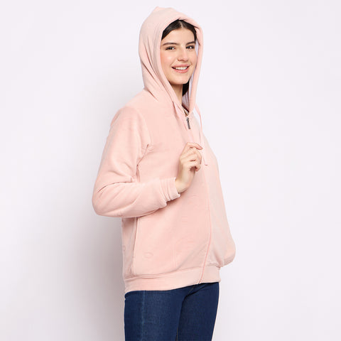 Women’s Embossed Fabric Auli Laser Cut Pattern Hoodie Sweatshirt – Full Sleeve, Zipper Front
