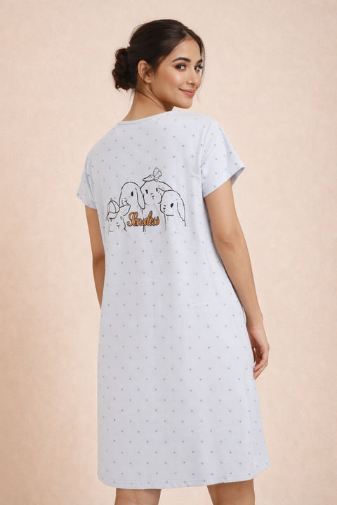 Women's short Nighty, Nightgown, Printed Pattern, Short Sleeve Sleep Dress