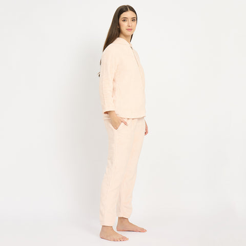 Women's Winter Full Sleeve Jacquard Zipper Hoody Nightsuit