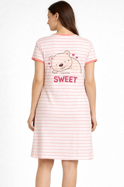 Women's short Nighty, Nightgown, Printed Pattern, Short Sleeve Sleep Dress