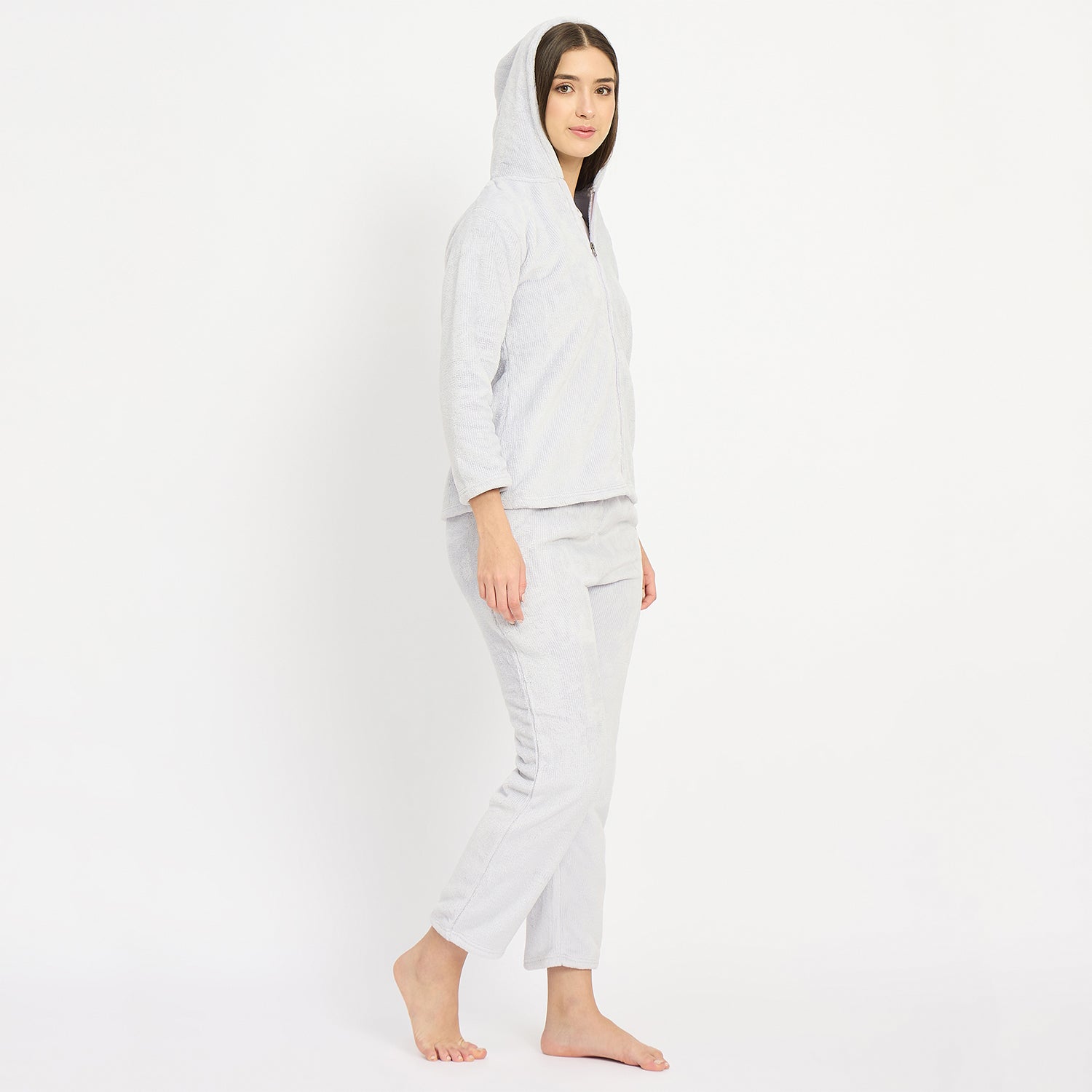 Women's Winter Full Sleeve Jacquard Zipper Hoody Nightsuit