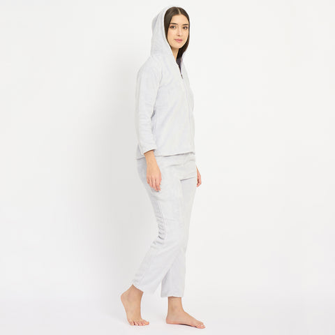 Women's Winter Full Sleeve Jacquard Zipper Hoody Nightsuit