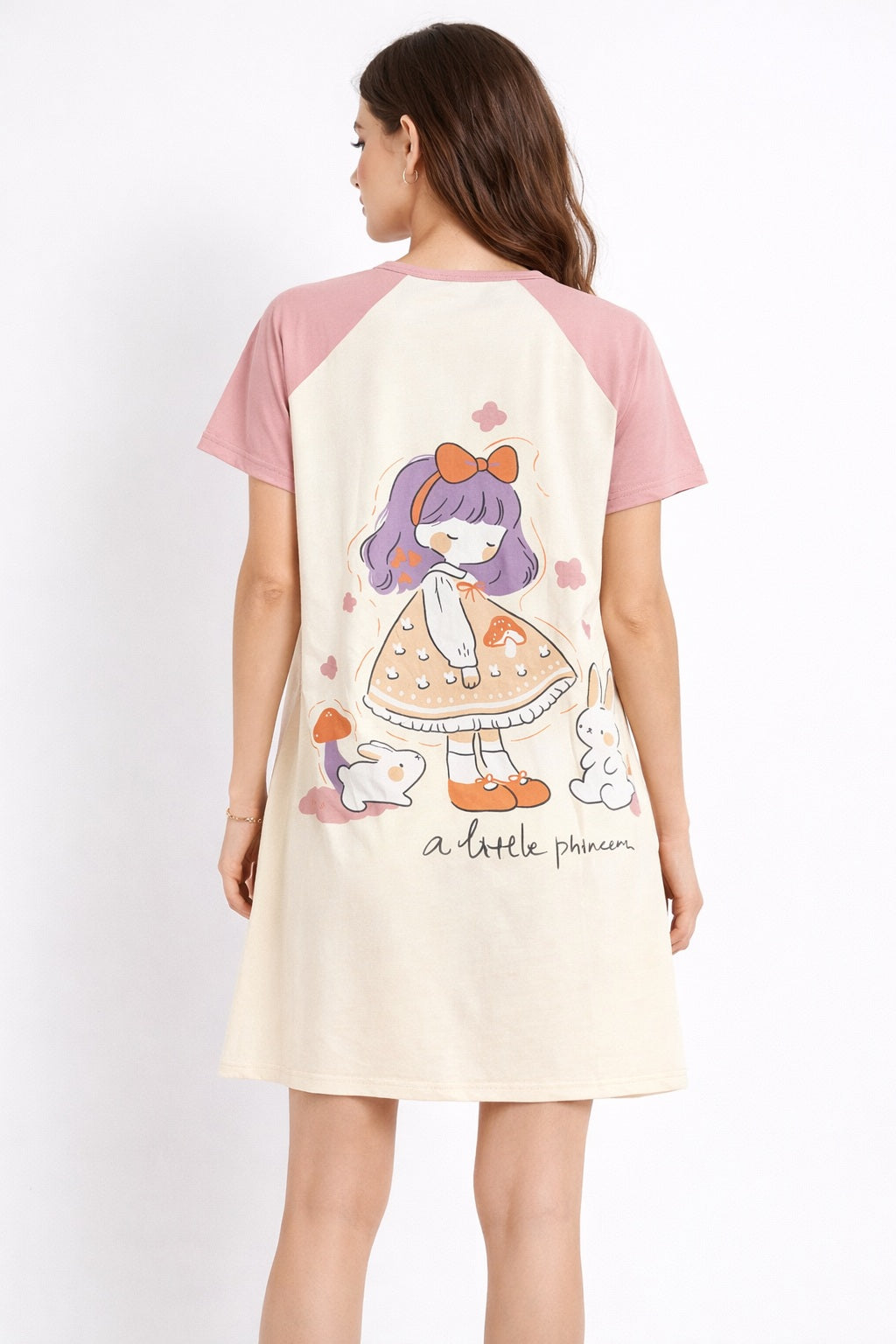 Women's short Nighty, Nightgown, Printed Pattern, Short Sleeve Sleep Dress