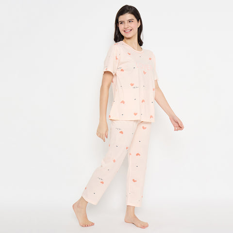 Women's Sleepwear Set, Cotton Pyjama with Short Sleeve T-Shirt,Loungewear
