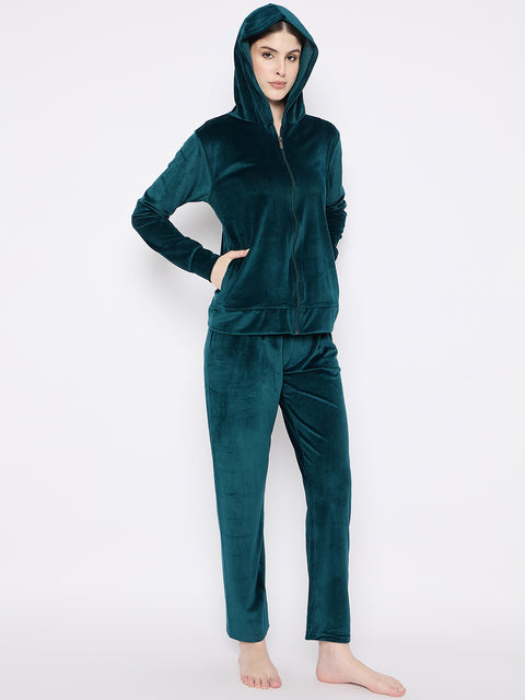 Women's Winter Full Sleeve Top and Pajama Pants Regular Fit Night Suit Hooded Top and Pyjama Set Ladies Night Dress