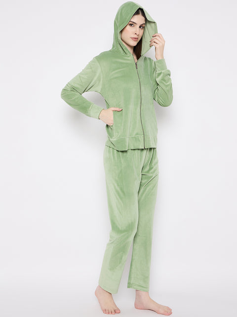 Women's Winter Full Sleeve Top and Pajama Pants Regular Fit Night Suit Hooded Top and Pyjama Set Ladies Night Dress