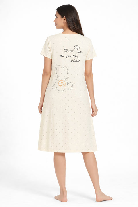 Women's short Nighty, Nightgown, Printed Pattern, Short Sleeve Sleep Dress