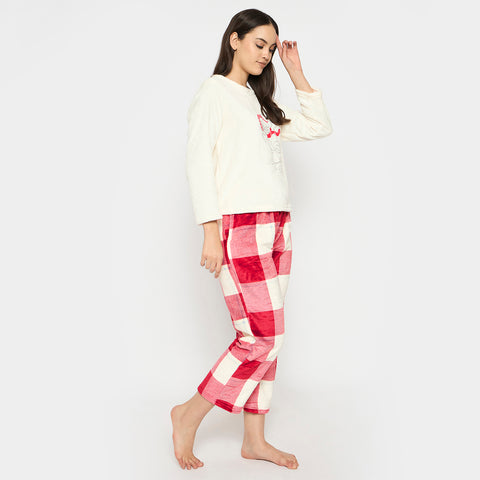 Women's Printed Full Sleeve Round Neck Top and Pajama Pants with 1 side Pockets