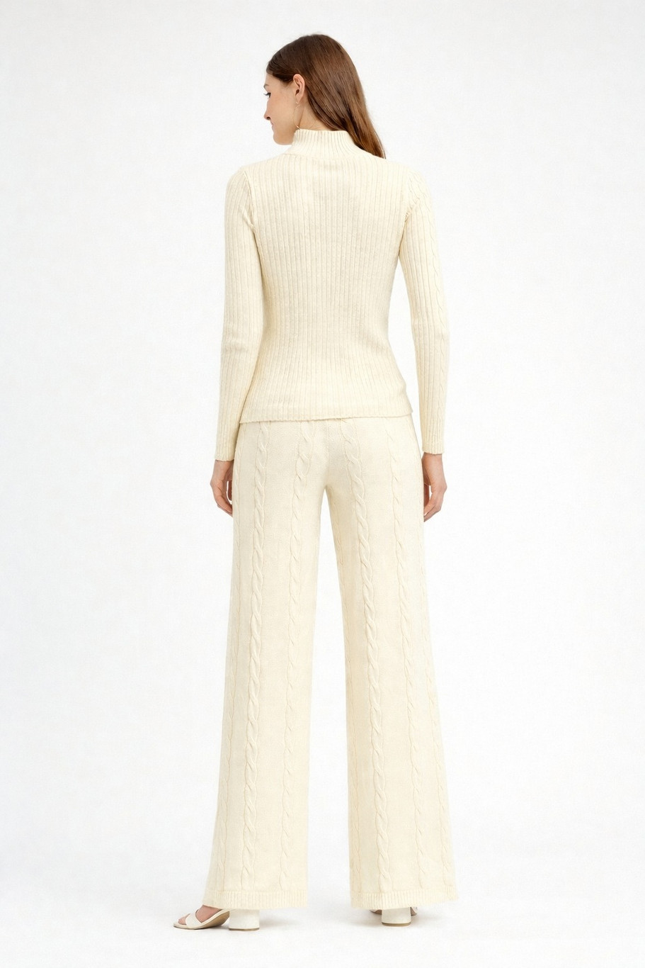 Camey Women Woolen Lounge Wear Set | Full Sleeve with Wide Leg Pants | Soft Warm Winter Co-Ord Set