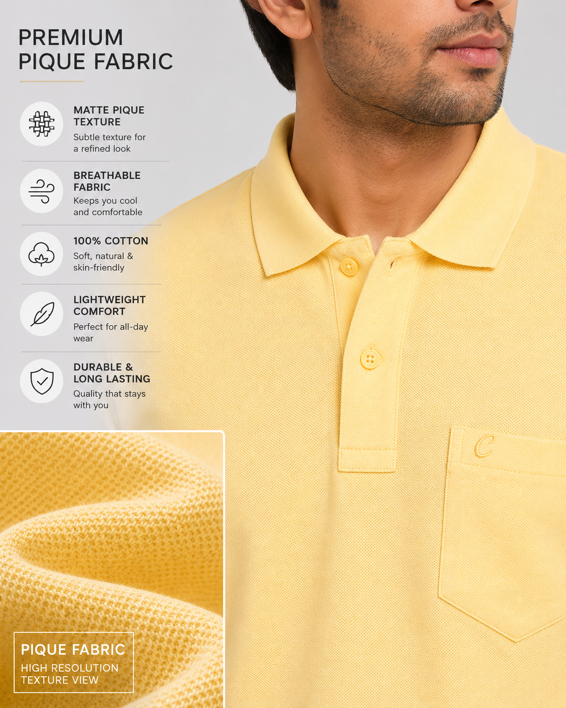 Men's Short Sleeve T-Shirts by Camey – Simple & Soft | Men's Cotton Matte Polo Collar T-Shirt