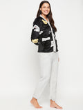 Women Printed Winter Full Sleeve Front open Top and Pajama Pants