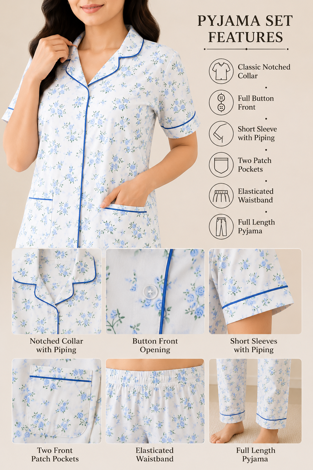 Women Night Suit | Women Sleepwear Set | Ladies Nightwear | Front Open Pyjama Set