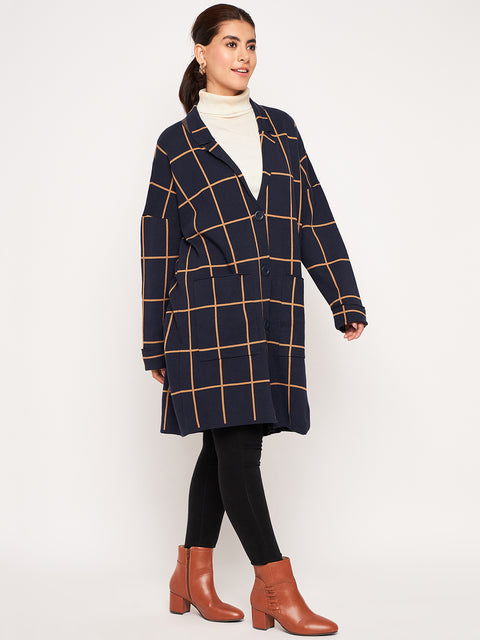 Womens Woollen Collared Coat Cardigan with 2 front pockets