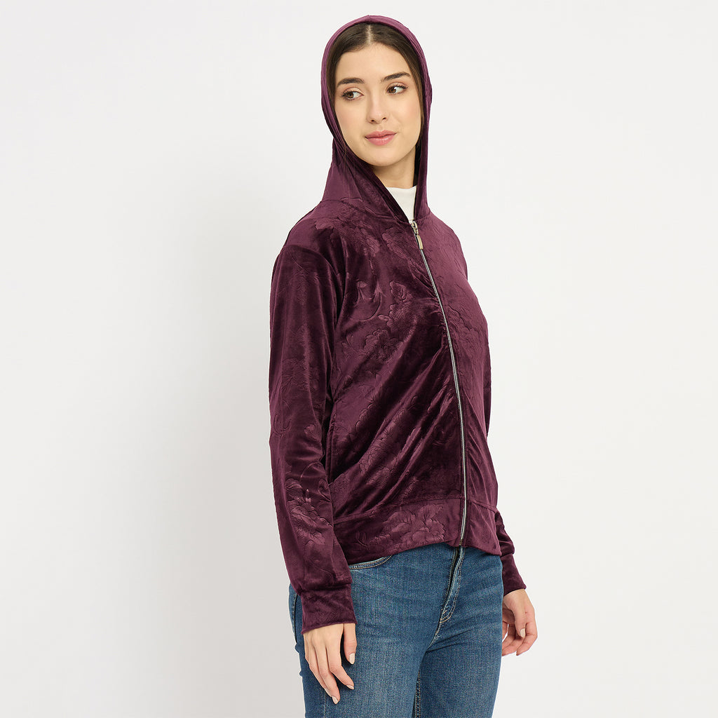 Women’s Floral Textured Zip-Up Hooded Sweatshirt