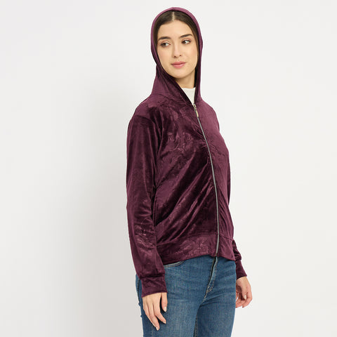 Women’s Floral Textured Zip-Up Hooded Sweatshirt