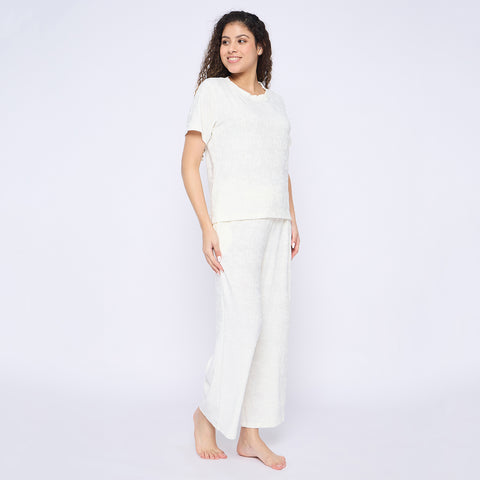 Top and Pyjama Set for Women Nightwear, White