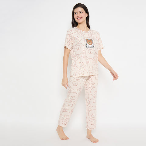 Women's Sleepwear Set, Cotton Pyjama with Short Sleeve T-Shirt,Loungewear