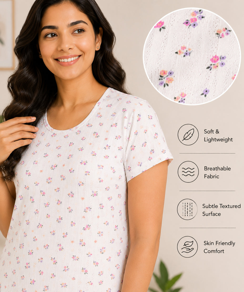 Women’s Knee Length Nighty | Soft Comfortable Sleepwear | Cap Sleeve Short Night Dress