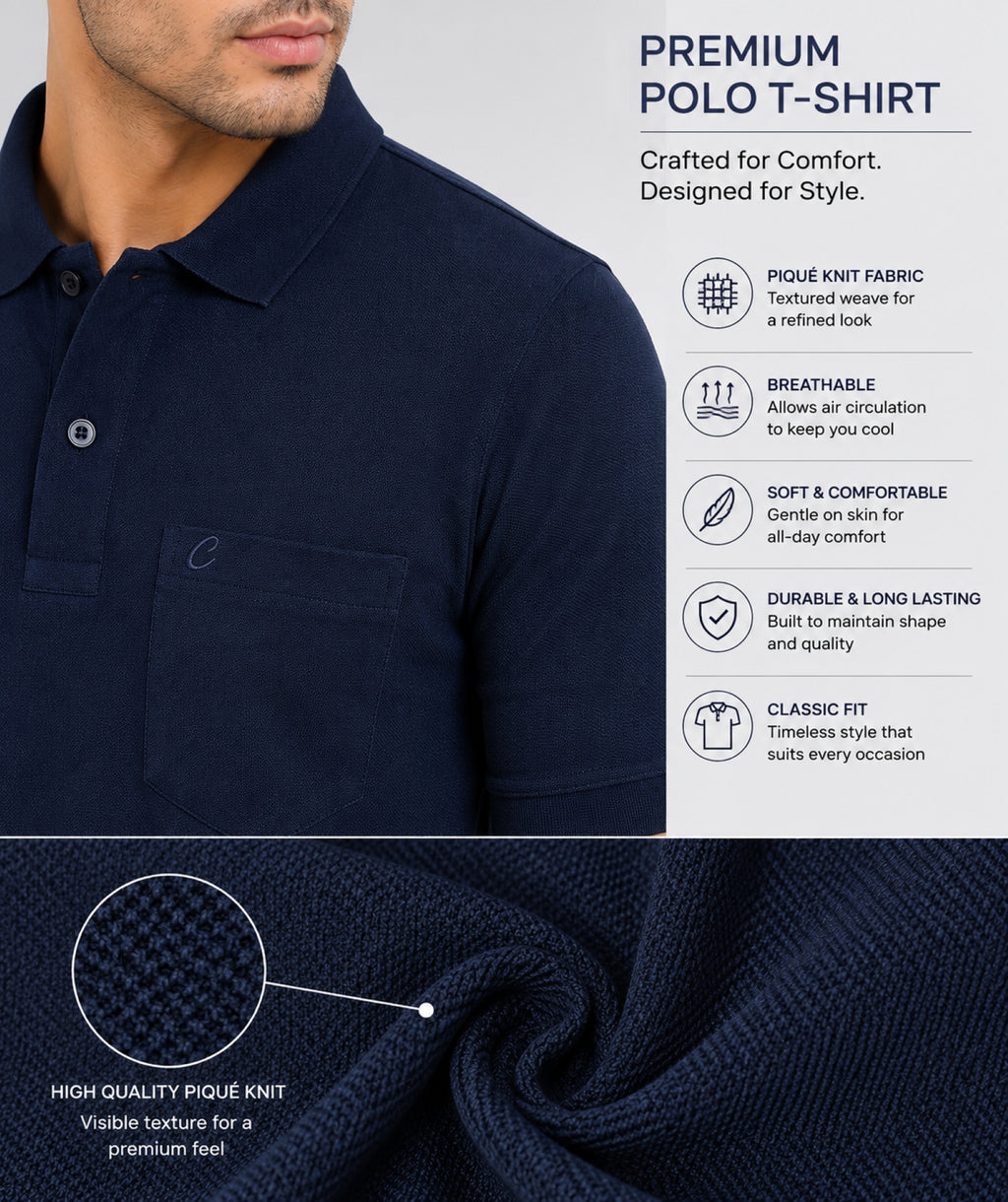 Camey Round Neck T-Shirts – Best Casual Wear for Men | Camey Men's Cotton Matte Polo Collar T-Shirt