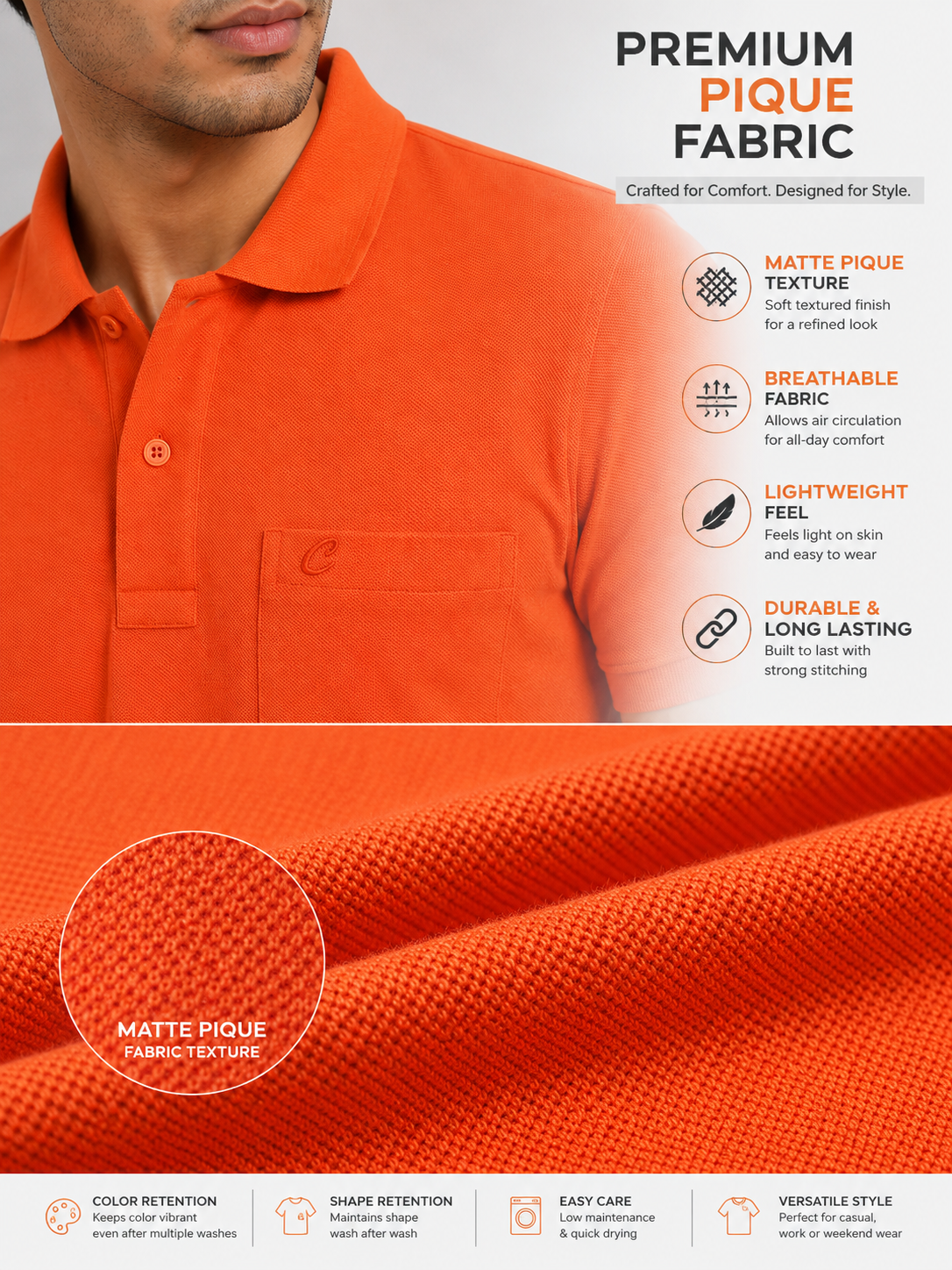 Camey Men's Half Sleeve Tees – Ideal for Everyday Use | Men's Cotton Matte Polo Collar T-Shirt