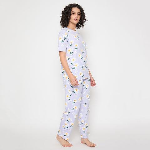 Camey Women's Night Suit – Fashionable Designs for Everyday Comfort | Women's Printed Pyjama Set, Lavender
