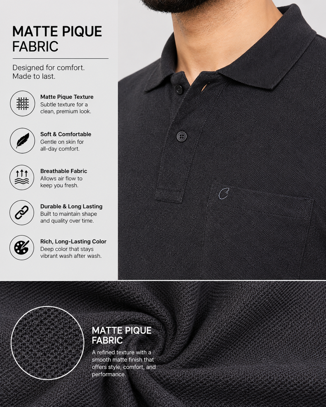 Camey Men's Tee Collection – Stylish & Functional Wear | Men's Cotton Matte Polo Collar T-Shirt