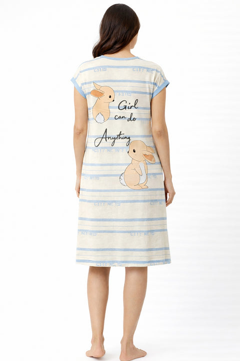 Women's short Nighty, Nightgown, Printed Pattern, Short Sleeve Sleep Dress