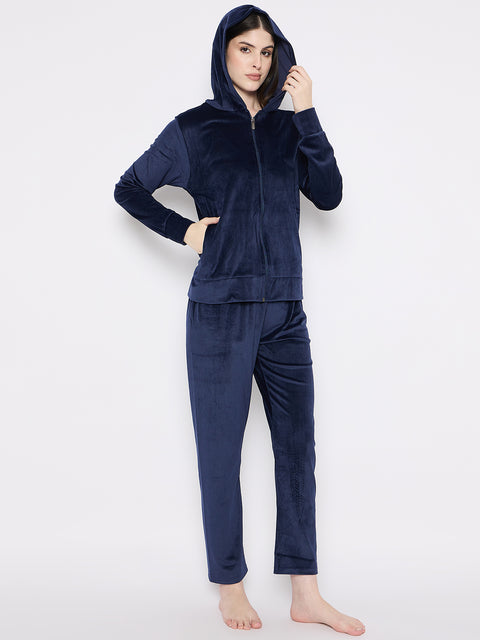 Women's Winter Full Sleeve Top and Pajama Pants Regular Fit Night Suit Hooded Top and Pyjama Set Ladies Night Dress