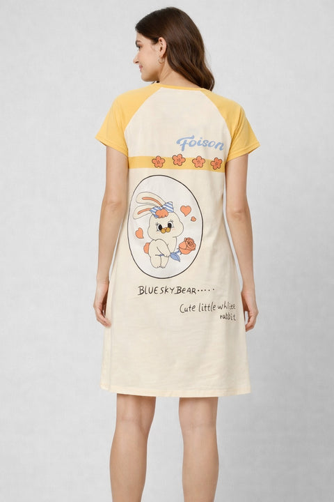 Women's short Nighty, Nightgown, Printed Pattern, Short Sleeve Sleep Dress