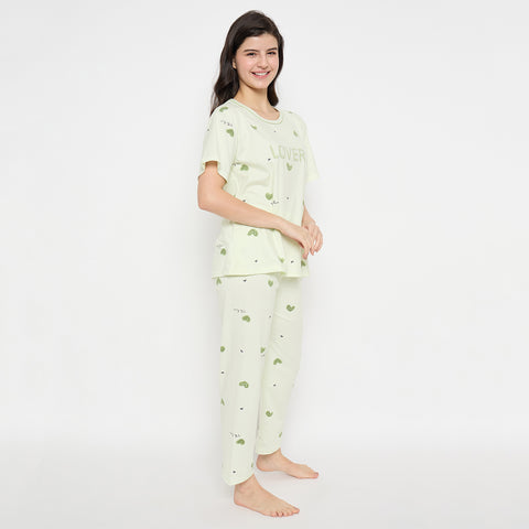 Women's Sleepwear Set, Cotton Pyjama with Short Sleeve T-Shirt,Loungewear