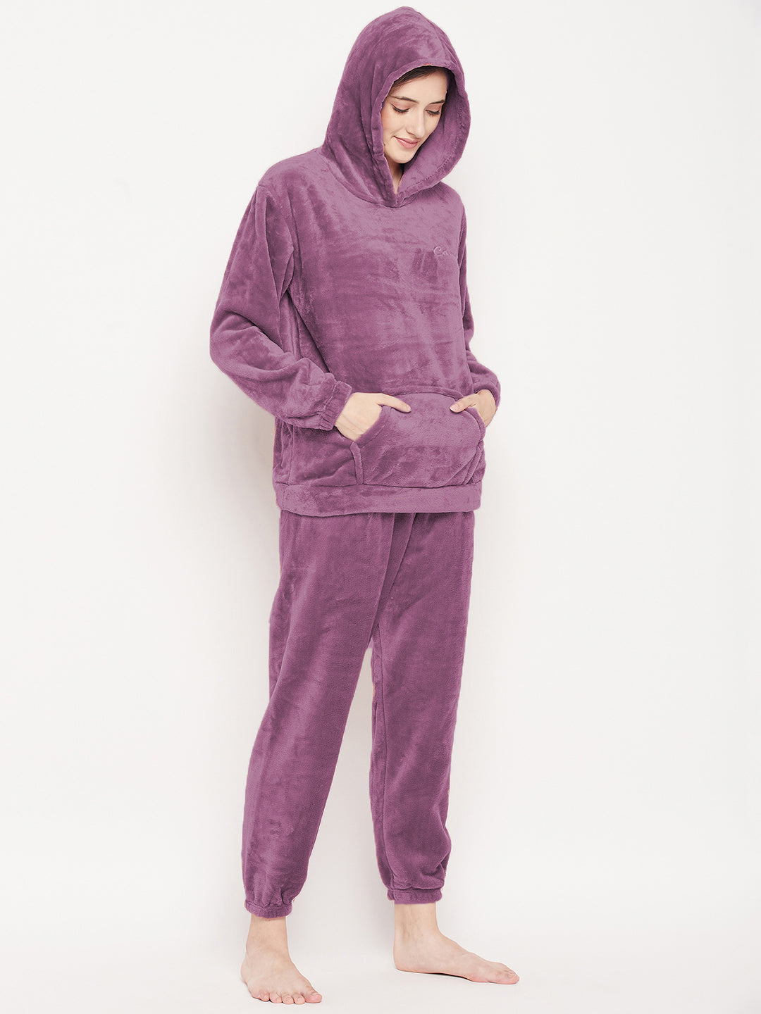 Women's Winter Full Sleeve Top and Pajama Pants Regular Fit Night Suit Hooded Top and Pyjama Set Ladies Night Dress