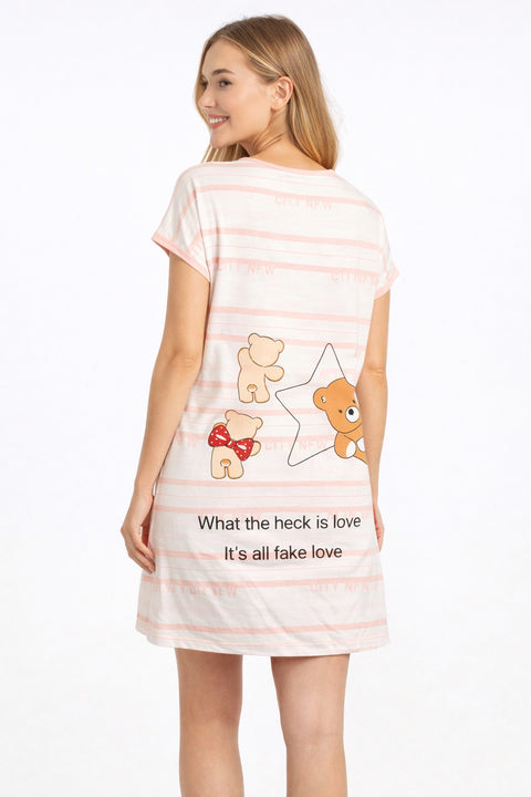 Women's short Nighty, Nightgown, Printed Pattern, Short Sleeve Sleep Dress