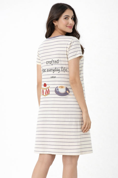 Women's short Nighty, Nightgown, Printed Pattern, Short Sleeve Sleep Dress
