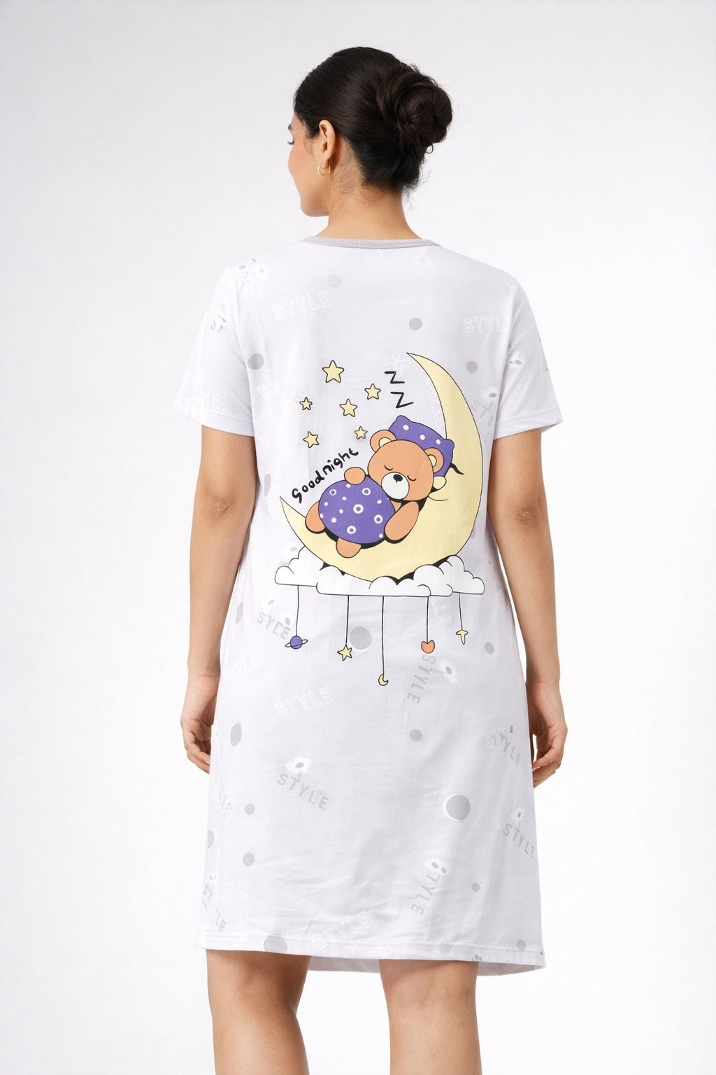 Women's short Nighty, Nightgown, Printed Pattern, Short Sleeve Sleep Dress