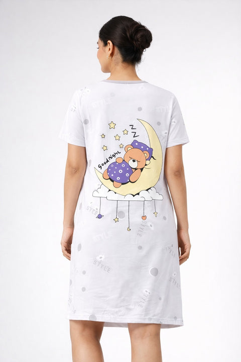 Women's short Nighty, Nightgown, Printed Pattern, Short Sleeve Sleep Dress