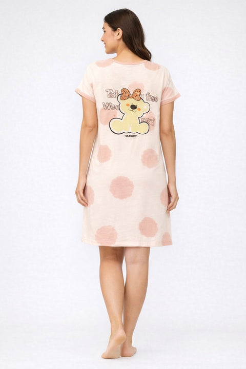 Women's short Nighty, Nightgown, Printed Pattern, Short Sleeve Sleep Dress